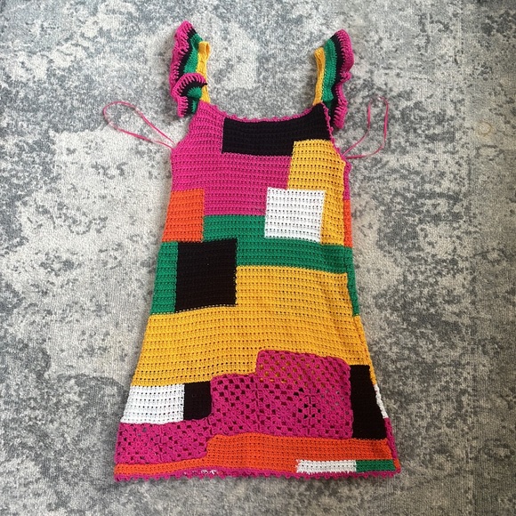 Multi-Color Crochet Colorblock / Patchwork Dress - Picture 3 of 5